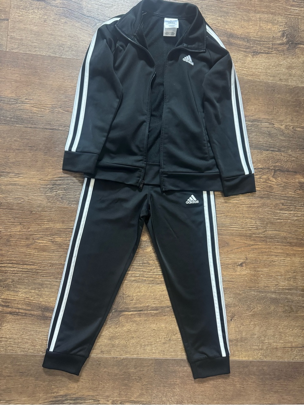 Adidas Boys Black Tracksuit with White Stripes